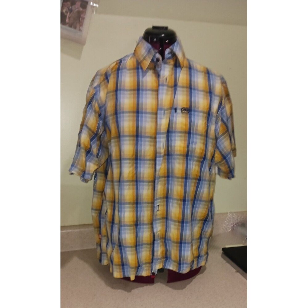 Ecko Unltd Short Sleeve Button Up Medium "The Knute" Size M Blue/Yellow